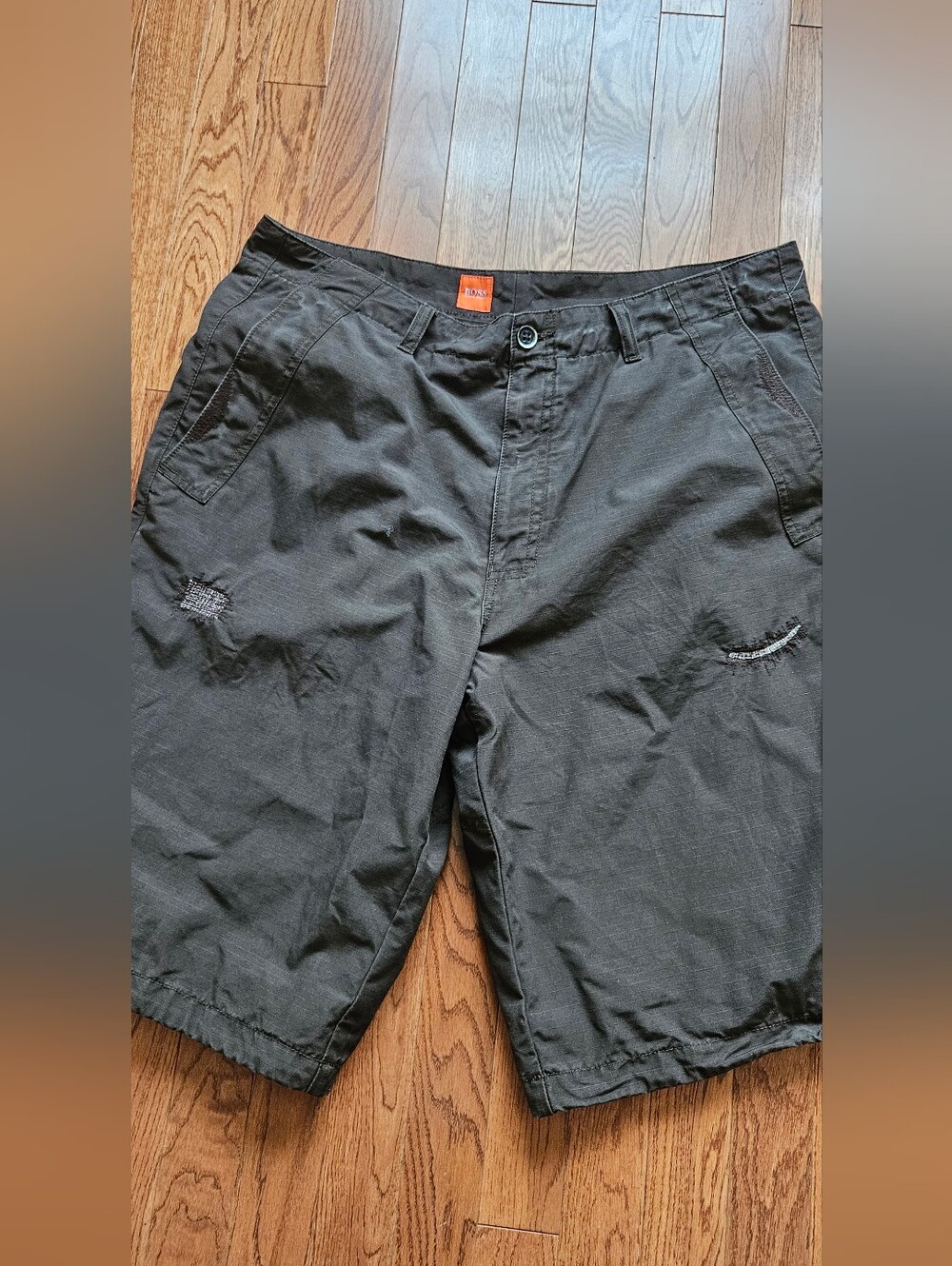 Men's Distressed Black Cargo Shorts